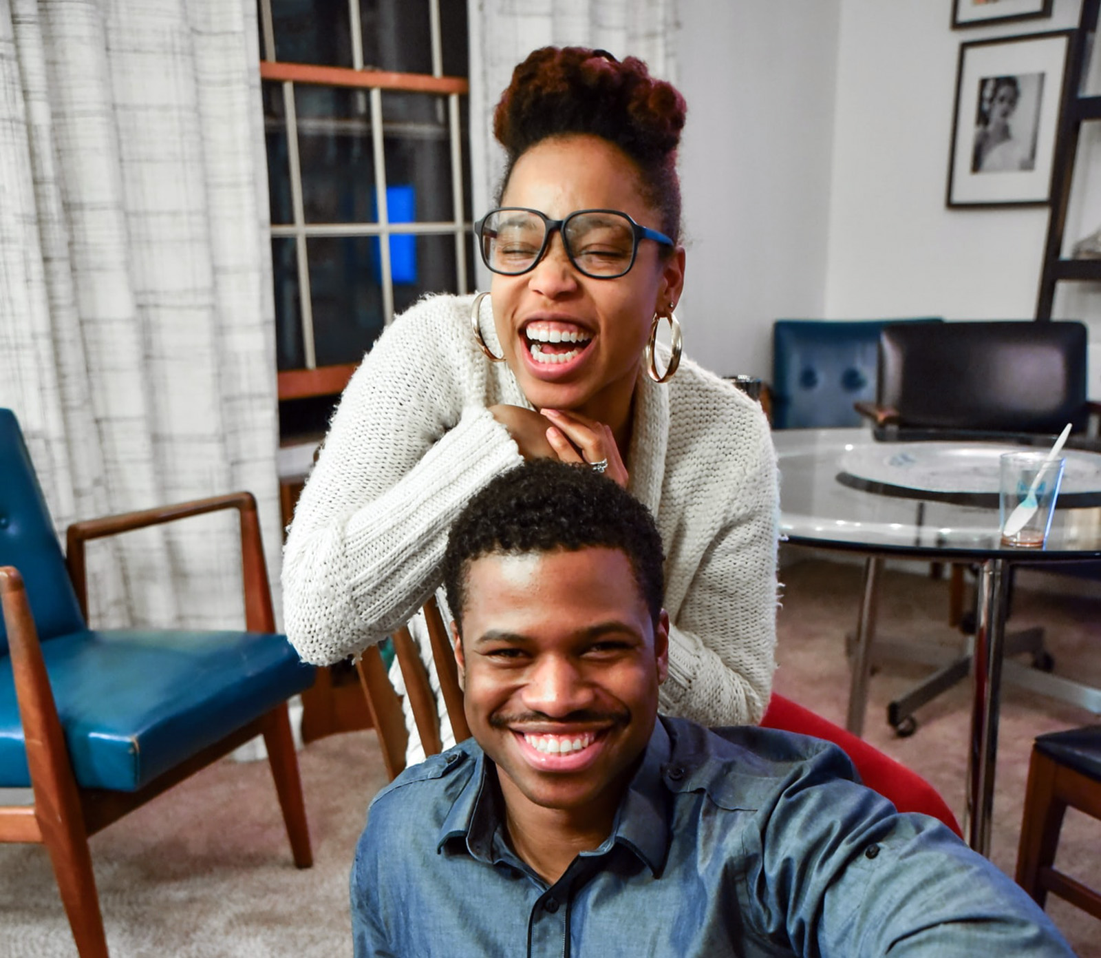 Happy man and woman smiling